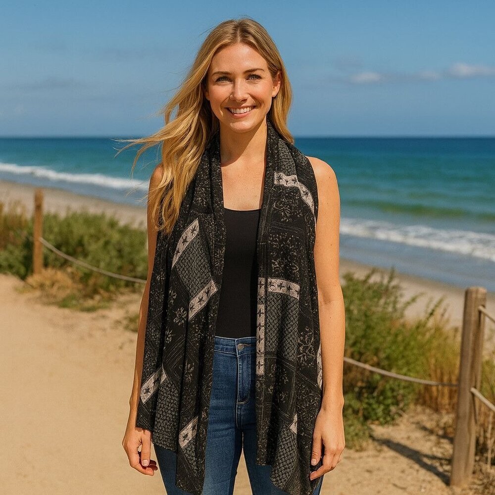 Free People Geometric Print Handkerchief Sleeveless Boho Coastal Vest M/L